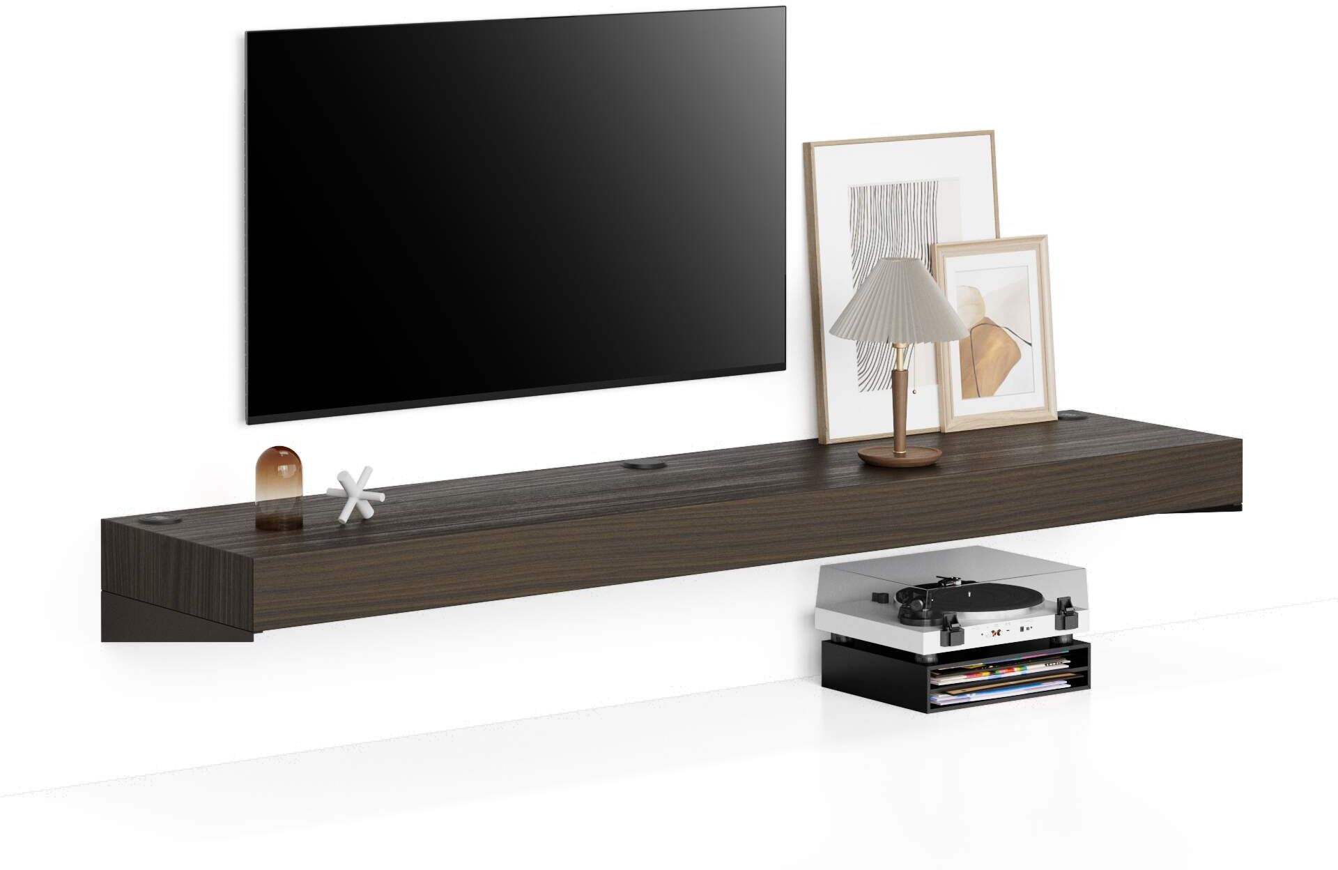 Mobili Fiver Mueble Tv Suspendido Evolution 180x40, nogal americano con cargador inalámbrico