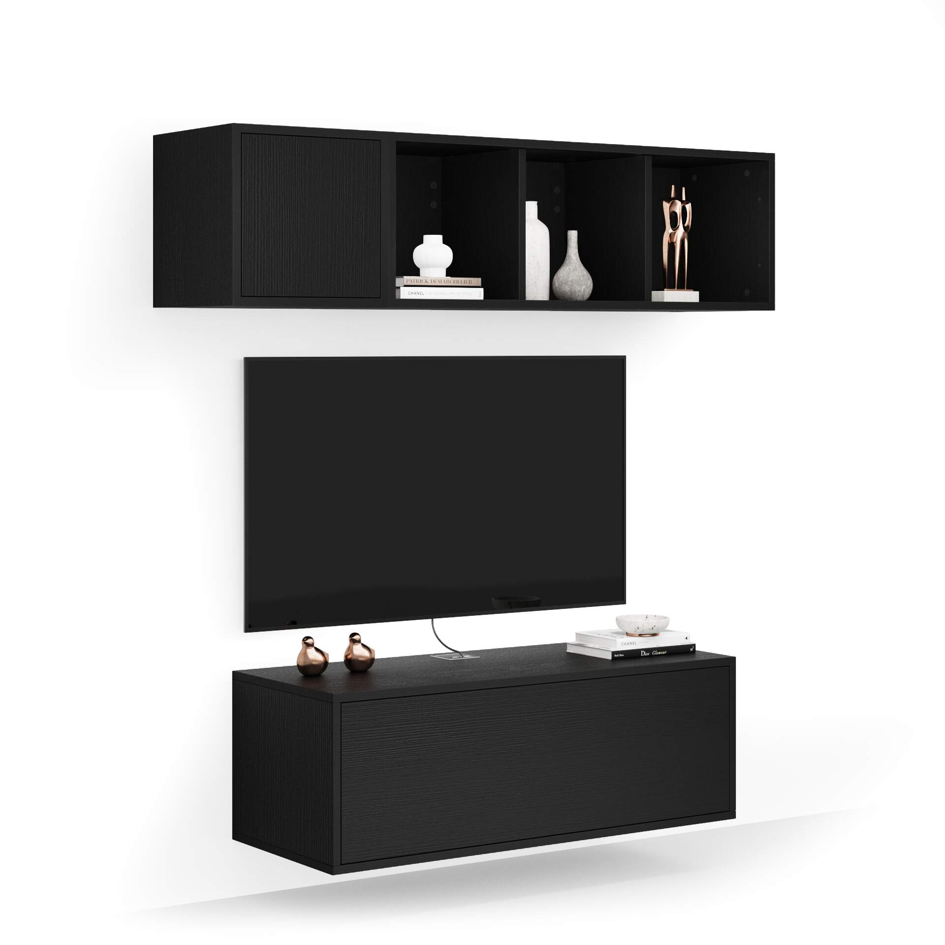 Mobili Fiver Composición de pared Iacopo para salón 3, color madera negra, 140x42x150 cm