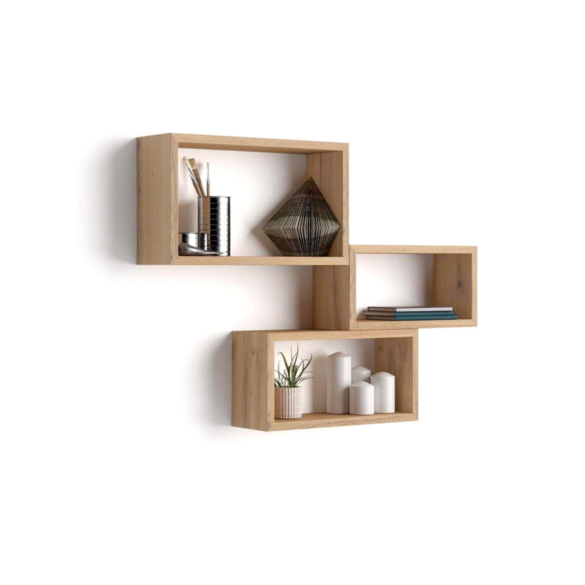 Mobili Fiver Set de 3 estantes de pared rectangulares Giuditta, color Madera rústica