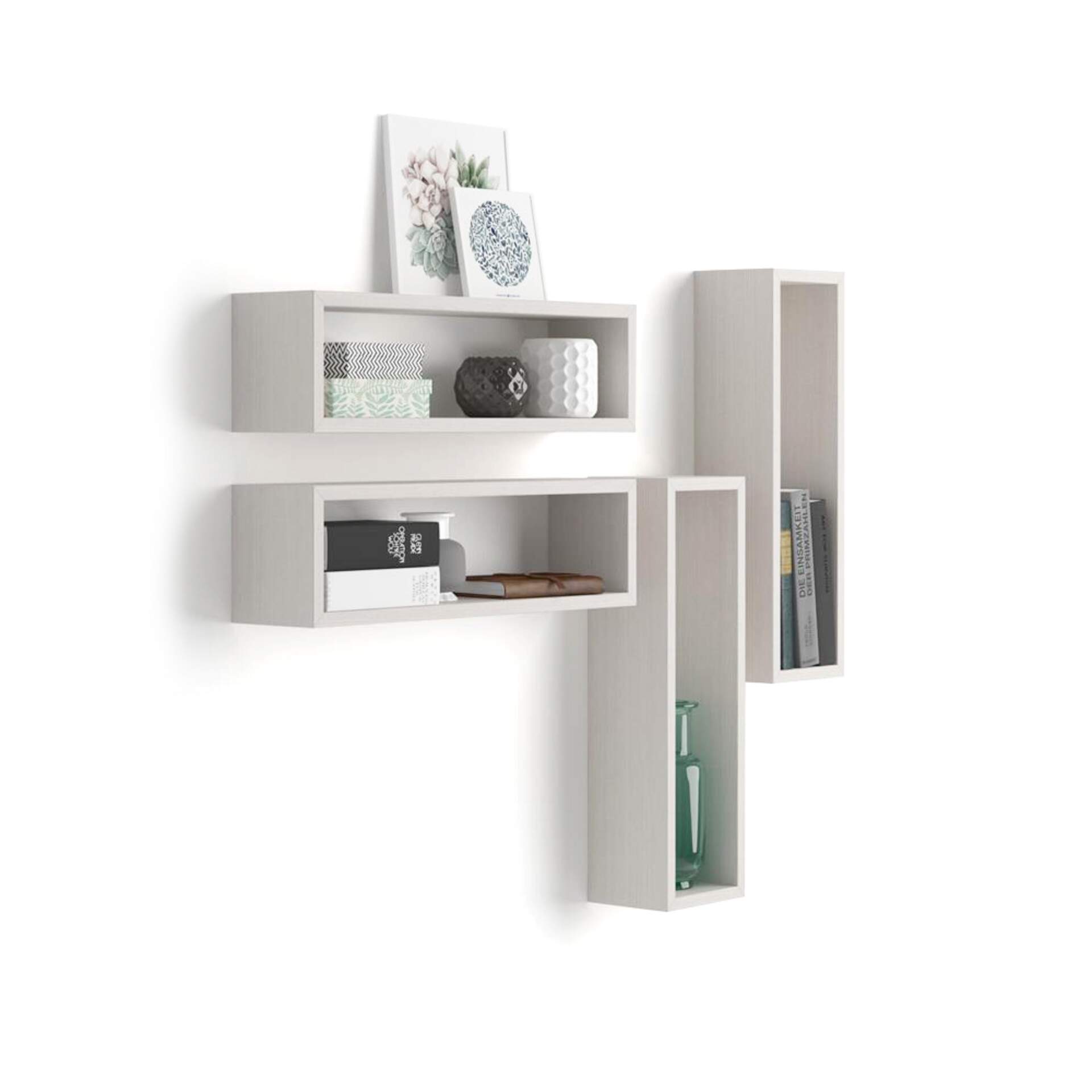 Mobili Fiver Set de 4 estantes en forma de cubo Iacopo, color Fresno blanco