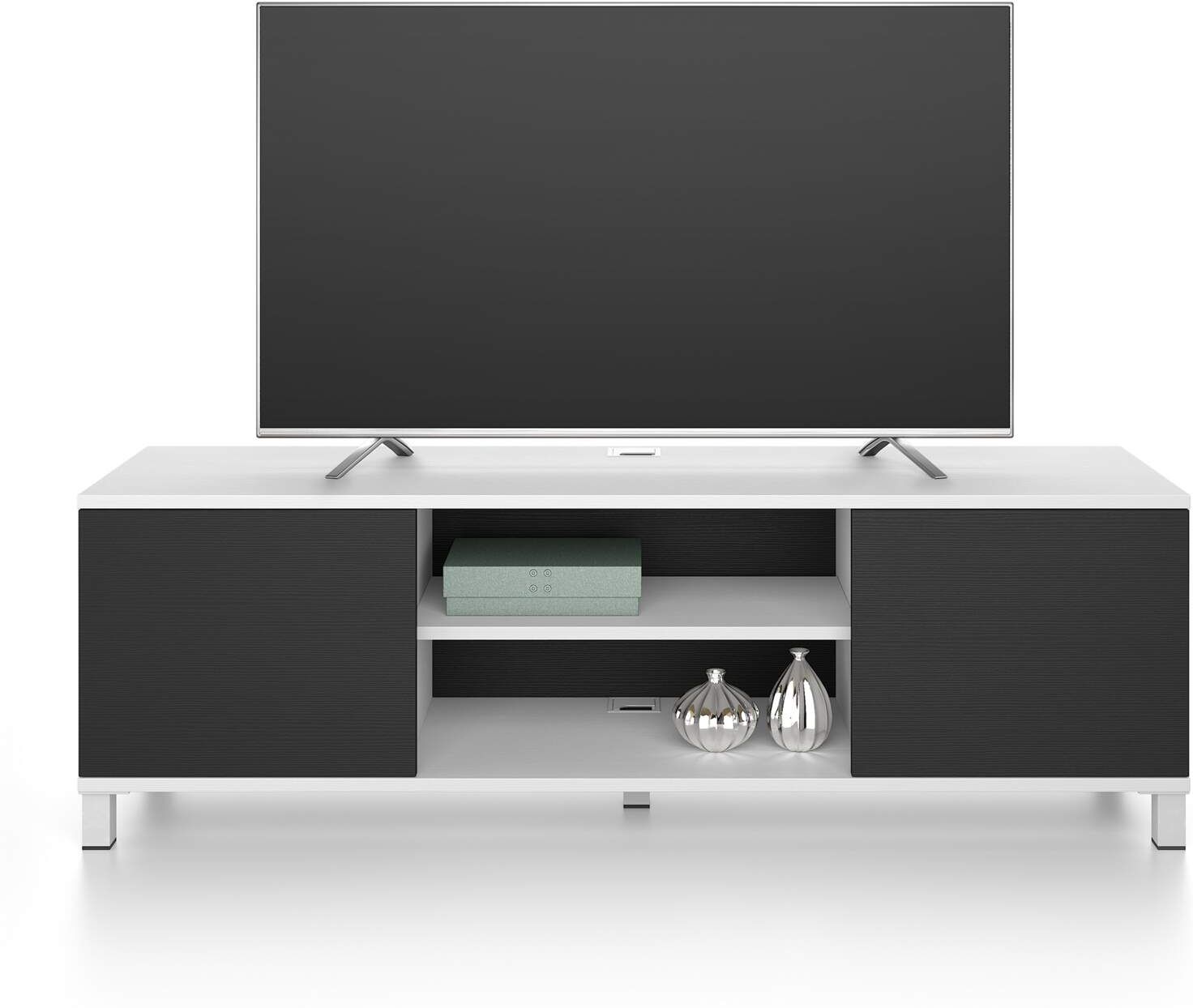 Mobili Fiver Mueble de TV Rachele, color Fresno Blanco - Madera negra