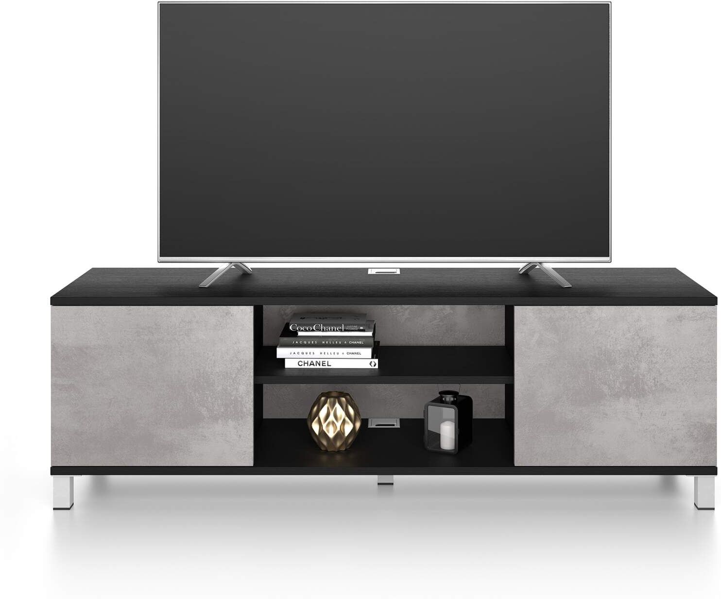 Mobili Fiver Mueble de TV Rachele, color Madera negra - Cemento gris