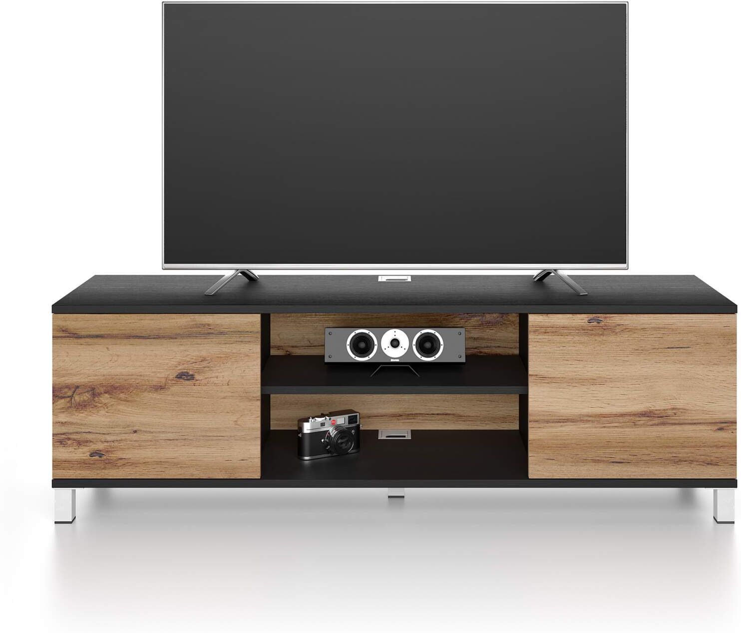 Mobili Fiver Mueble de TV Rachele, color Madera negra - Madera rústica