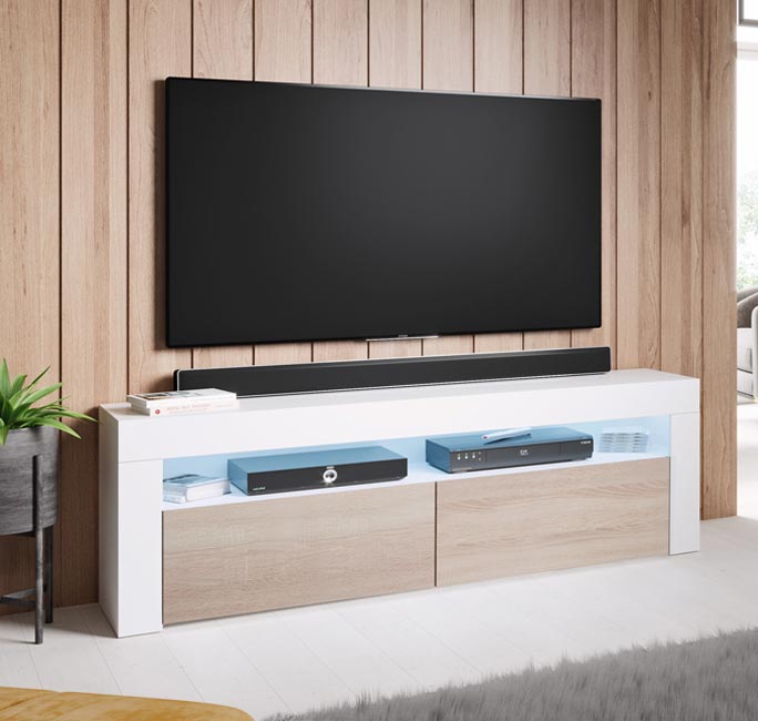 Mueble TV modelo Aker (140x50,5cm) color blanco y sonoma