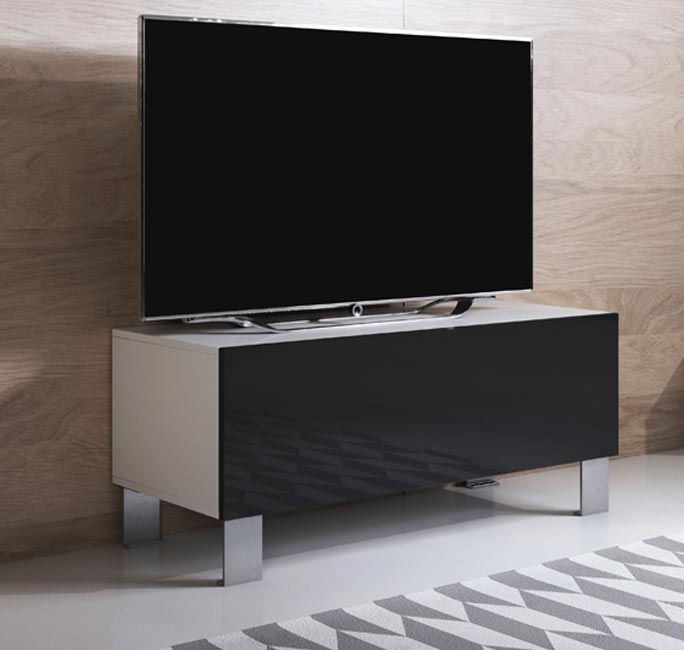 Mueble TV modelo Luke H1 (100x42cm) color blanco y negro con patas de aluminio