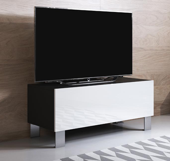 Mueble TV modelo Luke H1 (100x42cm) color negro y blanco con patas de aluminio