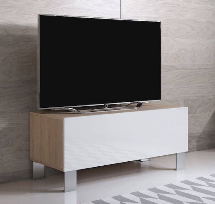 Mueble TV modelo Luke H1 (100x42cm) color sonoma y blanco con patas de aluminio