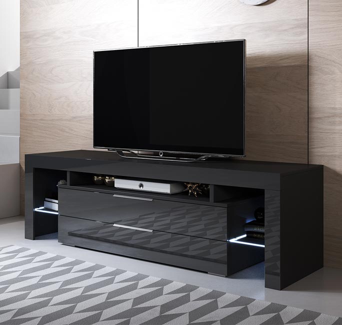 Mueble TV modelo Selma (160x53cm) color negro con LED RGB