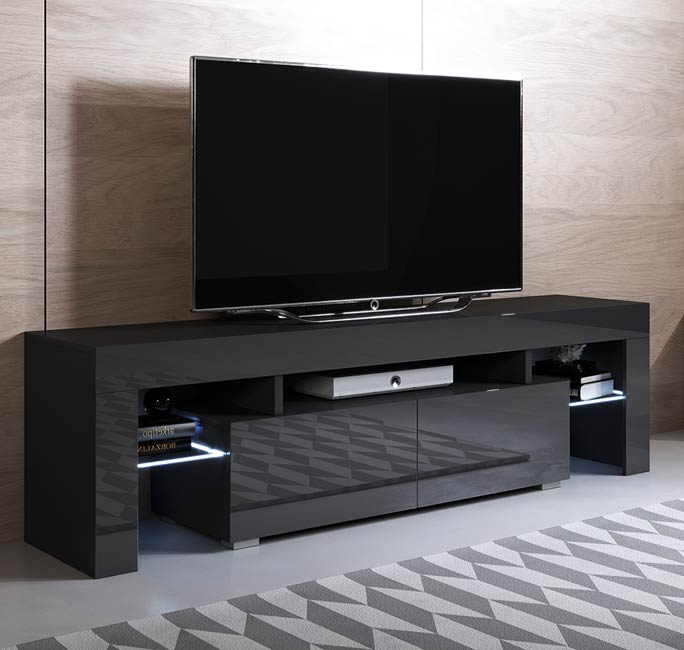 Mueble TV modelo Unai (160x45cm) color negro con LED RGB ⟦ʀᴇᴀᴄᴏɴᴅɪᴄɪᴏɴᴀᴅᴏ⟧