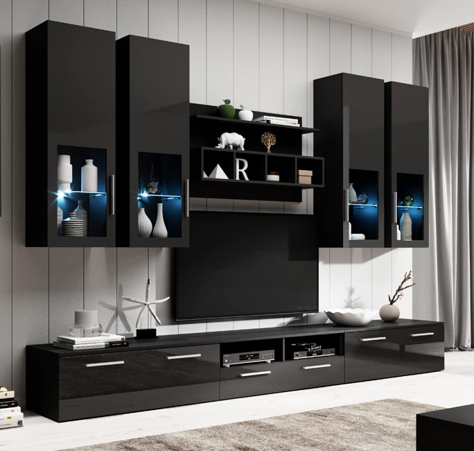 Mueble de salon modelo Acosta color negro (3 m)