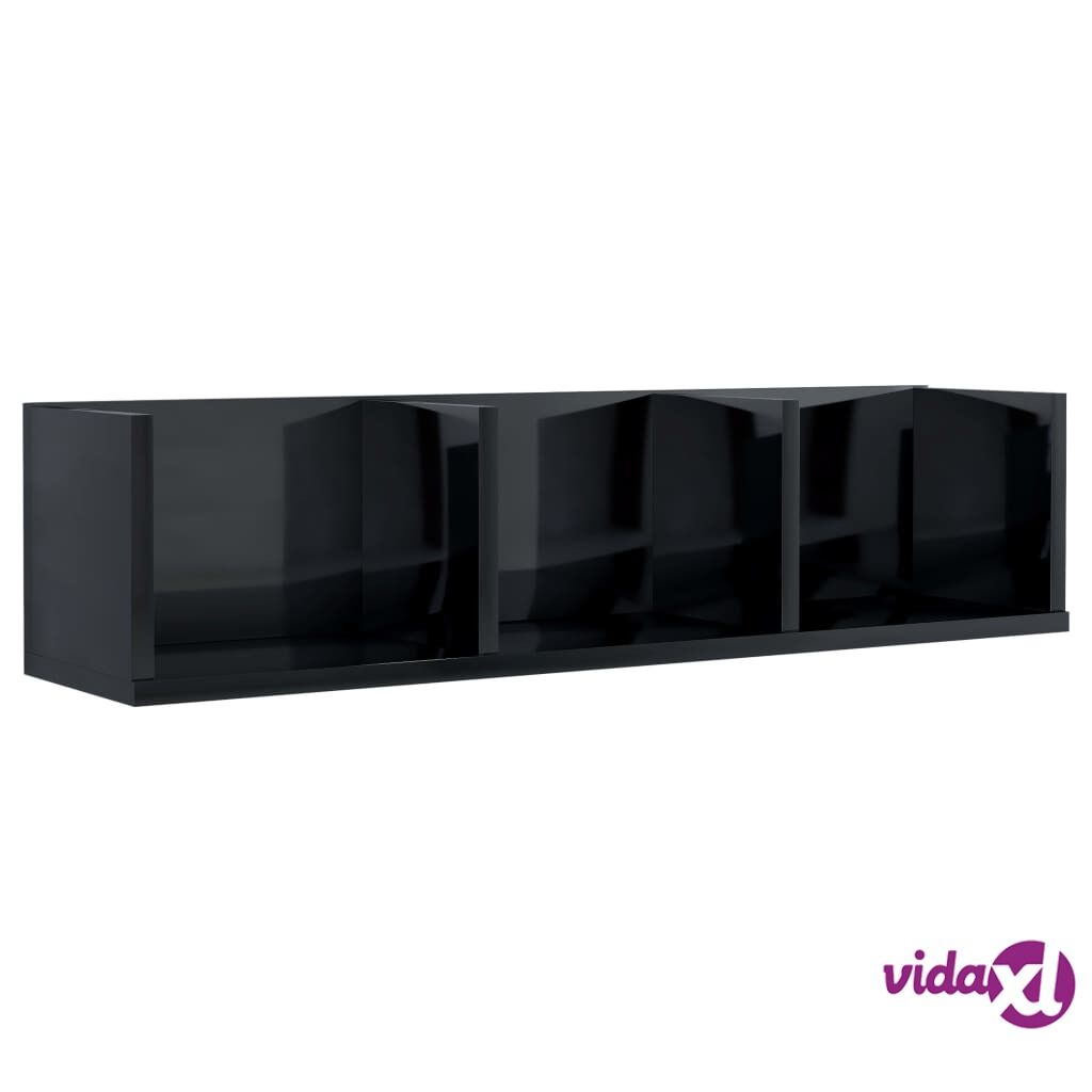 vidaXL CD-seinähylly korkeakiilto musta 75x18x18 cm lastulevy
