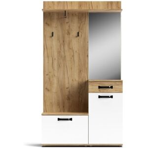 Toscohome Meuble d'entrée de 104 cm avec meuble à chaussures et miroir en chêne et blanc - Mosso