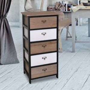 Toscohome Commode en bois 40x90h avec 5 tiroirs en noir et blanc - Industrie