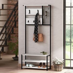 Toscohome Meuble d'entrée en bois de 78 cm avec portemanteau en métal noir et détails blancs - Nomad