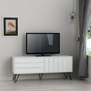 Toscohome Meuble TV en bois de 139 cm avec deux portes battantes en blanc - Piccadilly
