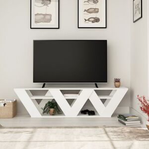 Toscohome Meuble TV en bois 158 cm avec trois étagères en blanc - Ralla