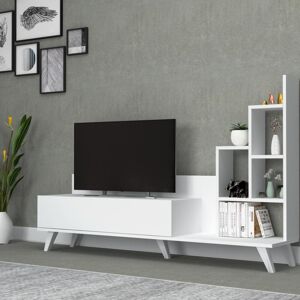 Toscohome Meuble TV en bois 160 cm avec bibliothèque blanche - Bingo