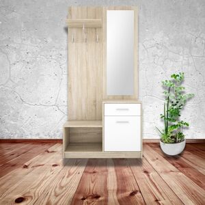 Toscohome Armoire d'entrée 90x184h cm avec miroir en chêne sonoma blanc - Nepo