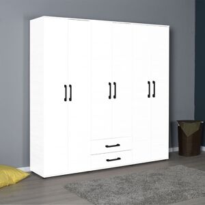 Toscohome Armoire en bois 200x180h cm avec 6 portes et 2 tiroirs blanc - GRD4262023