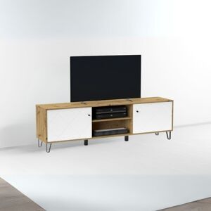 Toscohome Meuble TV avec 2 portes et compartiment ouvert en chêne et blanc - Bollo