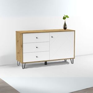 Toscohome Buffet 3 tiroirs et porte 123 cm chêne et blanc - Bollo