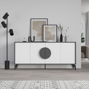 Toscohome Buffet 4 portes et étagères 180 cm anthracite et blanc - Gora