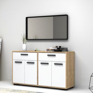 Toscohome Buffet polyvalent 140x78 cm avec 4 portes et 2 tiroirs en chêne et blanc - Truva