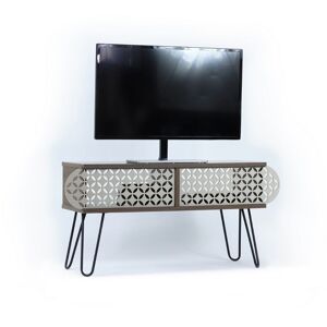 Toscohome Meuble TV 106x48h en bois teinté noyer et pieds métalliques - Ilia