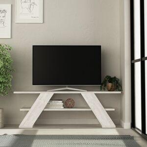 Toscohome Meuble TV ouvert 120x40 cm avec deux étagères en blanc vintage - Farfalla