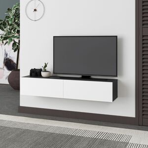 Toscohome Meuble TV suspendu 135cm avec portes battantes anthracite et blanc - Francy