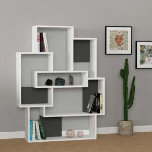 Toscohome Bibliothèque en bois 101x132H cm avec 7 étagères Coloris blanc et anthracite - Barce