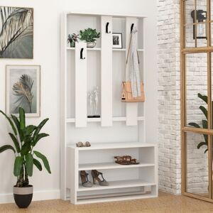 Toscohome Armoire d'entrée 90x180h cm avec étagères et porte-manteau blanc - Chester