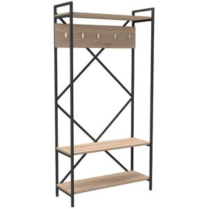 Toscohome Etagère d'entrée 90x180h cm avec porte-manteau en métal anthracite et sonoma - Kety