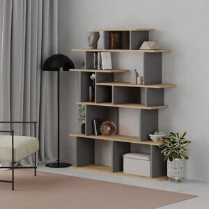 Toscohome Bibliothèque design moderne de 120 cm en chêne et bois anthracite - Apollon