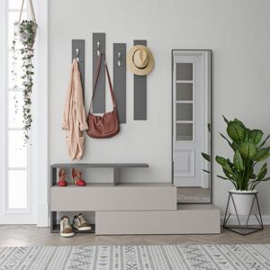 Toscohome Armoire d'entrée avec miroir 137cm gris tourterelle et anthracite - Ramda