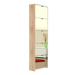 Toscohome Meuble à chaussures avec 5 portes à miroir 58x177h cm couleur chêne - Koblenz