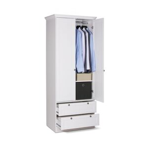 Toscohome Armoire blanche Landwood14 avec deux portes et deux tiroirs