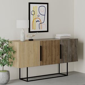 Toscohome Buffet 150 cm avec 3 portes en chêne noyer et café foncé - Tontini