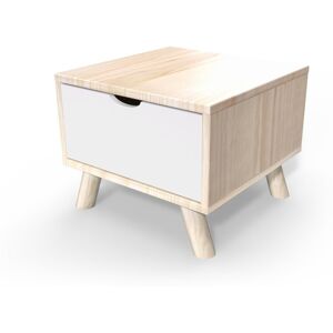 ABC MEUBLES Table de chevet Scandinave bois Viking + tiroir - - Vernis naturel/Blanc - / - Vernis naturel/Blanc