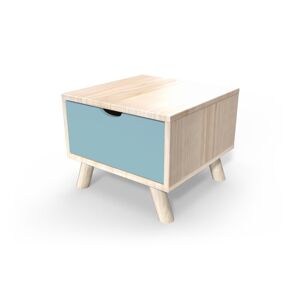 ABC MEUBLES Table de chevet Scandinave bois Viking + tiroir - - Vernis naturel/Bleu Pastel