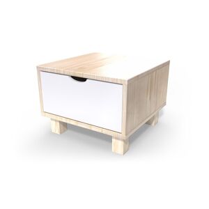ABC MEUBLES Table de chevet bois Cube + tiroir - - Vernis naturel/Blanc