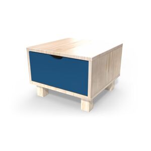 ABC MEUBLES Table de chevet bois Cube + tiroir - - Vernis naturel/Bleu pétrole - / - Vernis naturel/Bleu pétrole