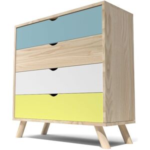 ABC MEUBLES Commode Scandinave bois Viking Bleu Blanc Jaune Bleu pastel Blanc Jaune