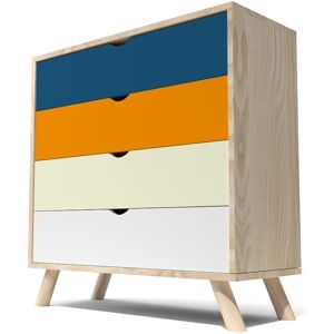 ABC MEUBLES Commode Scandinave en bois massif Viking Bleu petrole Orange Ivoire Blanc