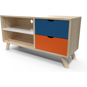 ABC MEUBLES Meuble TV Scandinave bois Viking - - Bleu pétrole, Orange, Blanc - / - Bleu pétrole, Orange, Blanc