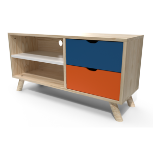 ABC MEUBLES Meuble TV Scandinave bois Viking - - Bleu pétrole, Orange, Blanc