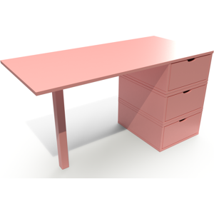 ABC MEUBLES Bureau bois 3 tiroirs Cube - - Rose Pastel - / - Rose Pastel