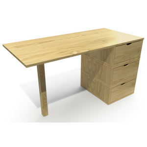 ABC MEUBLES Bureau bois 3 tiroirs Cube - - Miel