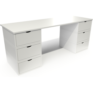 ABC MEUBLES Bureau long en bois 6 tiroirs Cube - - Blanc