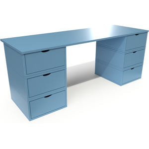 ABC MEUBLES Bureau long en bois 6 tiroirs Cube - - Bleu Pastel - / - Bleu Pastel